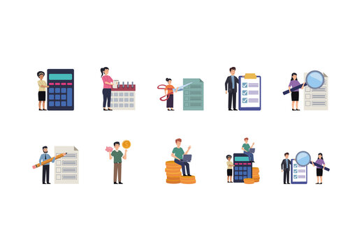 Colorful Tax Finance Budget Money Illustrations Set