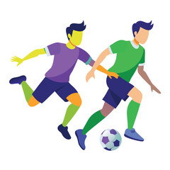 Dynamic action scene of two young men playing soccer