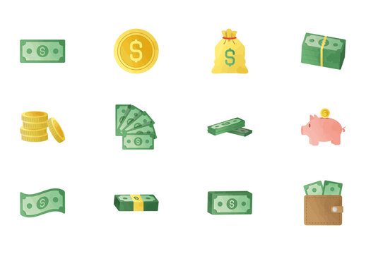 Colorful Money Currency Finance Illustrations Set