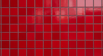 Glossy Red Square Ceramic Tiles Wall Background Texture.