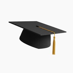 Graduation cap with gold tassel isolated on white background representing education
