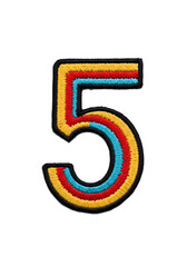 Embroidered Number 5 Patch with Red, Blue, and Yellow Stripes png clear alpha channel cutout isolated on transparent background