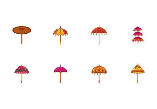 Orange and Brown Indian Umbrella Cultural Illustration Set