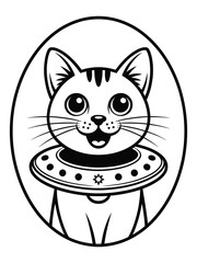 Obraz premium Cute cartoon cat wearing a ufo collar in a circle
