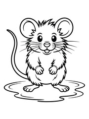Cute cartoon mouse standing on a puddle illustration