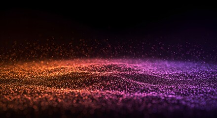Abstract Digital Wave of Glowing Particles in Orange and Purple Gradient