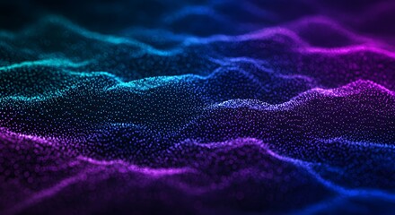 Abstract Digital Waveform with Neon Blue and Purple Particles