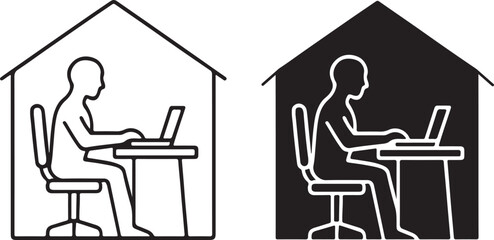 Home Office Worker Silhouette at Desk with Laptop Icon