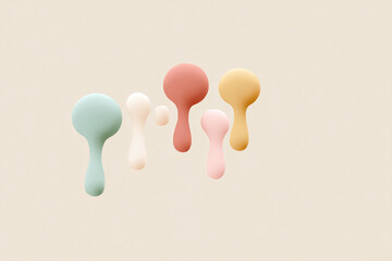 Abstract pastel blobs with a melting effect against a muted beige background, creating a minimalist and whimsical composition.