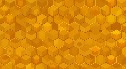 Abstract Golden Honeycomb Pattern with 3D Hexagons