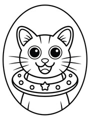 Cute cartoon cat astronaut in a ufo helmet smiling