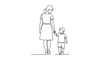 Mother and Child Line Art Vector Illustration 