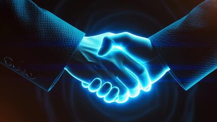 Futuristic handshake concept glowing hands reaching for connection and collaboration design element - Powered by Adobe