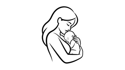Mother and Child Line Art Vector Illustration 