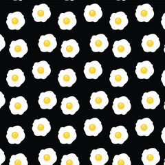 Seamless Fried Egg Pattern on Black Background &ndash; Food Vector Design