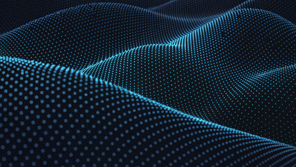 Futuristic Abstract Blue Dot Wave Background with Glowing Digital Grid on Dark Technology Theme