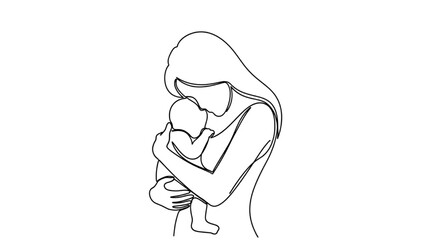 Mother and Child Line Art Vector Illustration 