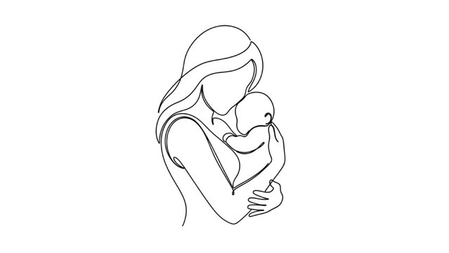 Mother and Child Line Art Vector Illustration 