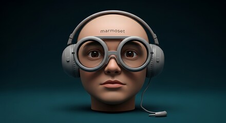 Head Wearing Headphones and Large Glasses.