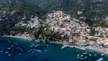 Positano, Campania, Italy, Amalfi Coast, Path of the Gods, aerial view