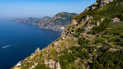 Positano, Campania, Italy, Amalfi Coast, Path of the Gods, aerial view