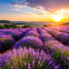 Fototapeta premium Lavender field at sunset (1)