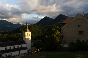 View Quaint Church Steeple Bathed