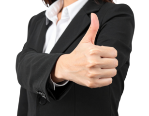  thumb up gesture of a business woman arm isolated on white or transparent png