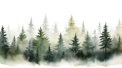 Winter forest in the snow with frosty trees cold season landscape nature scene and frozen woods isolated on white background 