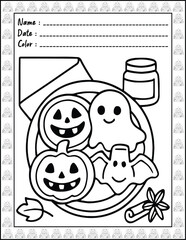 Bold and Easy Spooky Hygge Coloring Book for Adults and Kid. High resolution (300 DPI), Ready to print on standard 8.5x11-(A4) inch paper With (No Bleed), Black and White. Vector illustration
