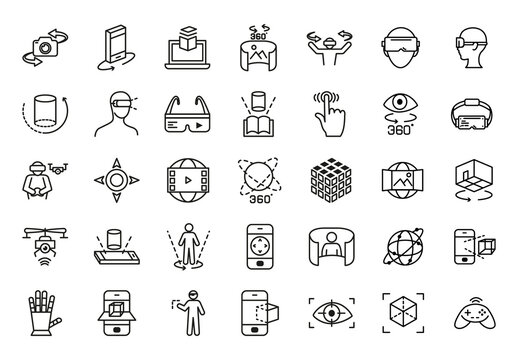 Black Virtual Reality Augmented Metaverse Line Icons Set