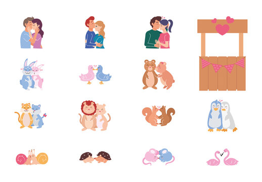 Colorful World Kiss Day Love Romance Illustrations Set