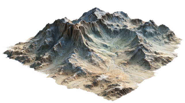 The top of the mountain peak landscape with scenic rocky summit view and blue sky isolated on white background