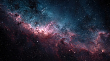 Obraz premium Colorful nebula with swirling gas and dust illuminated by stars in a deep space setting, showcasing a vibrant cosmic scene filled with celestial wonders and beauty.