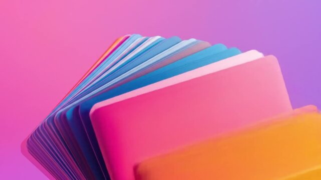 Colorful stack of vibrant folders against a gradient background, showcasing organization and creativity