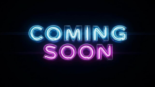 Neon Coming Soon Animation with Retro Style and Glowing Effect on Black Background