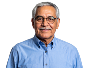  senior man with grey hair and glasses isolated on white or transparent png 