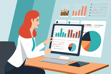 Accounting finance graphic report worker vector image