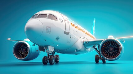 Fototapeta premium Commercial airplane front view on blue background