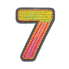 Textured Number 7 with Knitted and Woven Elements in Warm Colors png clear alpha channel cutout isolated on transparent background