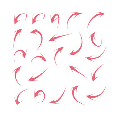 Collection of pink curved arrows pointing in various directions on white background symbol