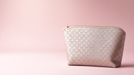 Fototapeta premium Elegant vanity bag on soft pink surface, showcasing design and feminine style
