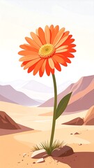 Orange flower in desert landscape