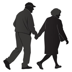 Elderly couple holding hands walking together in silhouette symbolizing love companionship and a shared journey through life with a sense of enduring connection and mutual support