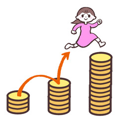 お金を増やす女性のイラスト