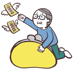 お金に逃げられるシニア男性のイラスト
