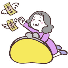 お金に逃げられるシニア女性のイラスト