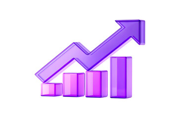 3d purple glassmorphism upward arrow chart symbolizing growth and success isolated on transparent background