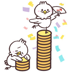 白い鳥のコイン増減イラスト