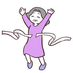ゴールするシニア女性のイラスト